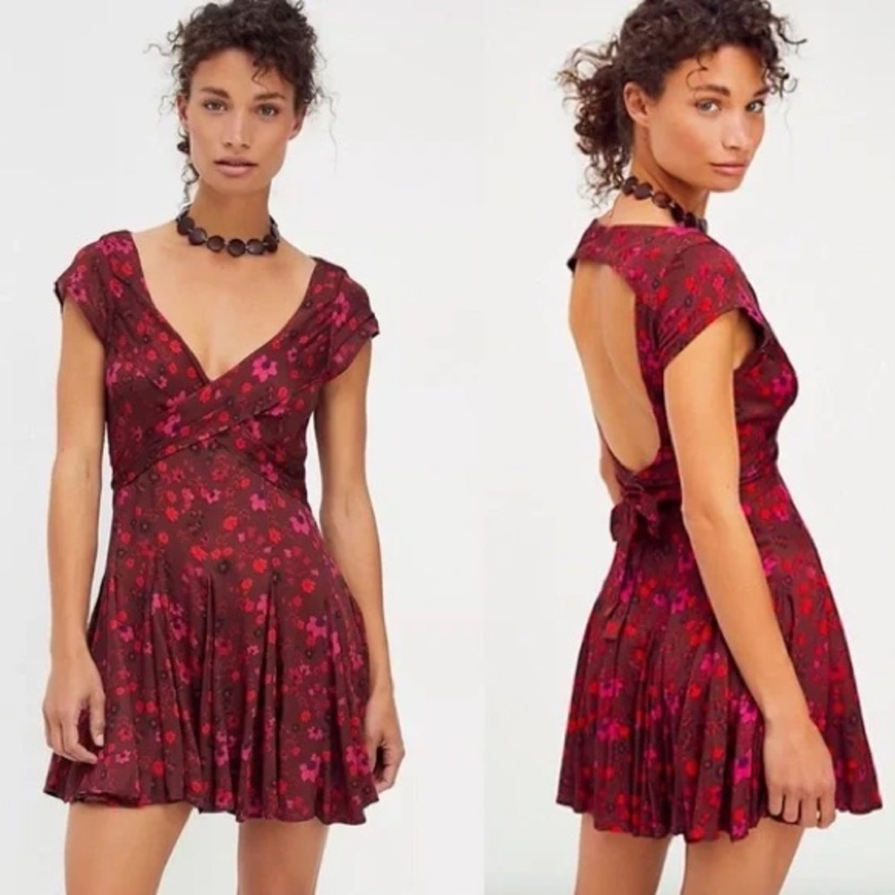 Free People It Takes Two Wrap Dress Brown & Pink Floral XS